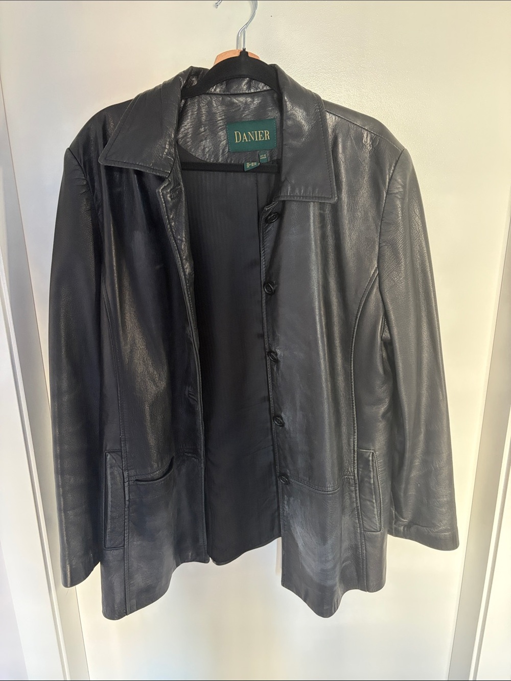 Danier Black Leather Button-Front Jacket